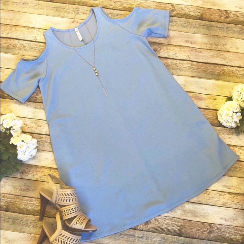 Blue Cold Shoulder Dress with Pockets!
